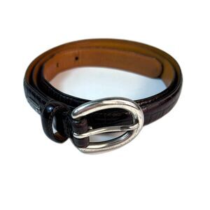 Ralph Lauren Women's Dark Brown Mini Croco Leather 3/4" Wide Belt Size L